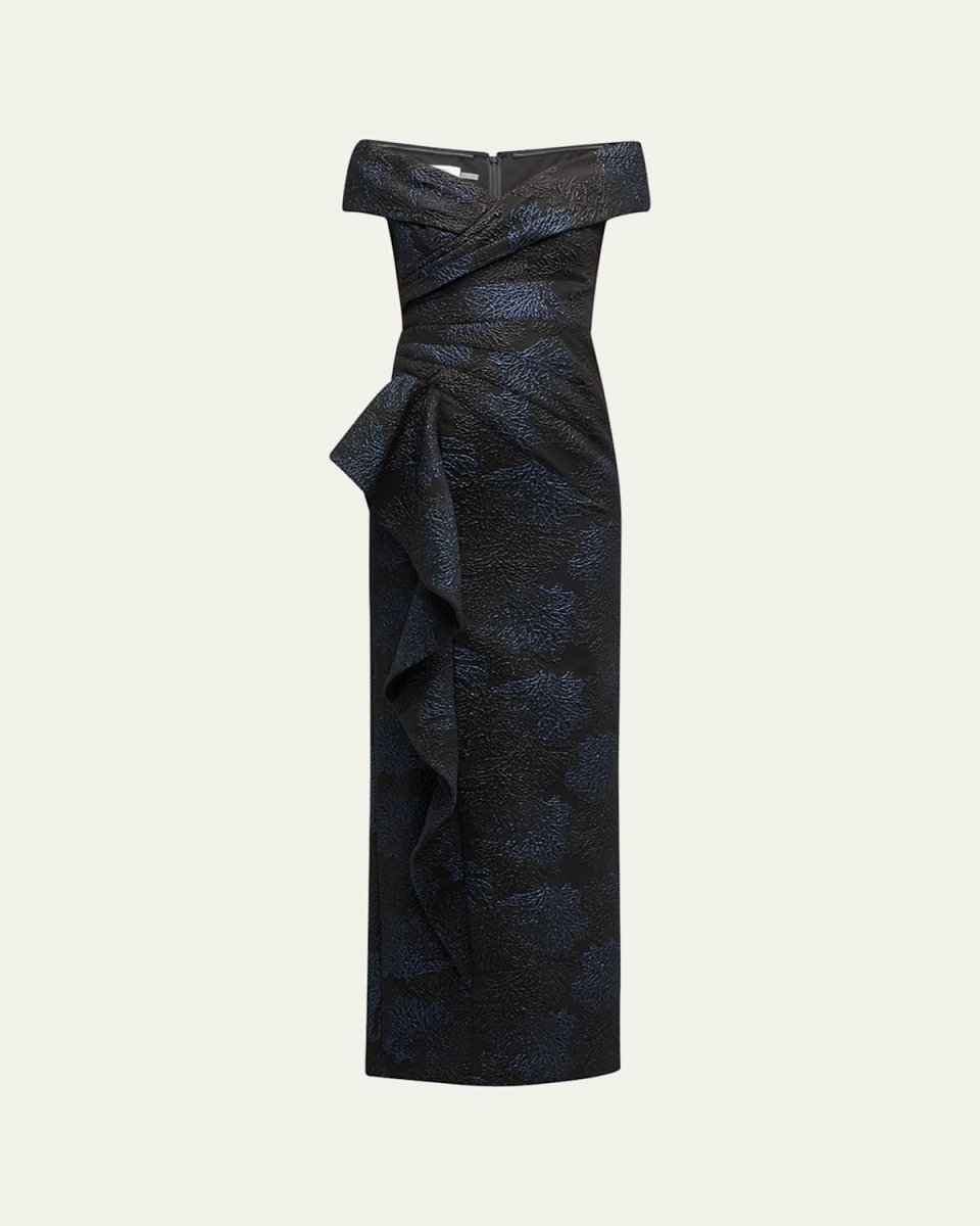 Off-Shoulder Jacquard Column Gown